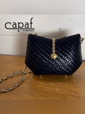 CAPAF Navy Woven Leather Shoulder Bag – Dark Blue